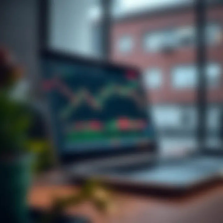 A laptop displaying a forex trading platform with currency charts and graphs