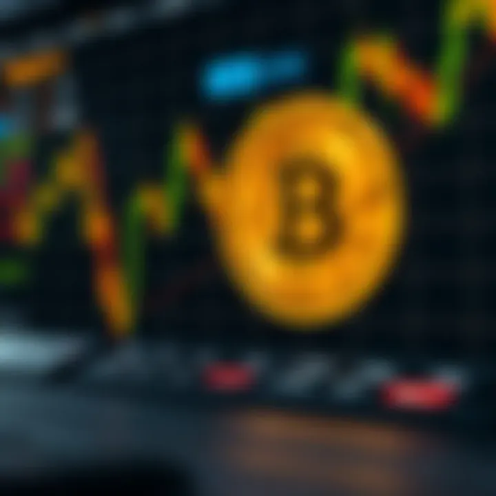 Graph showing fluctuations in Bitcoin price against USD with market trend indicators