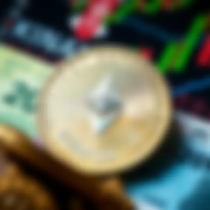 Digital representation of Ethereum coin with Kenyan currency symbols and regulatory icons