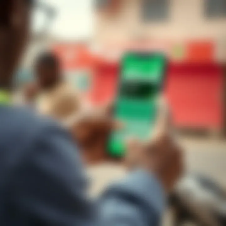 Kenyan user navigating M-Pesa app to fund Deriv trading account via mobile transaction