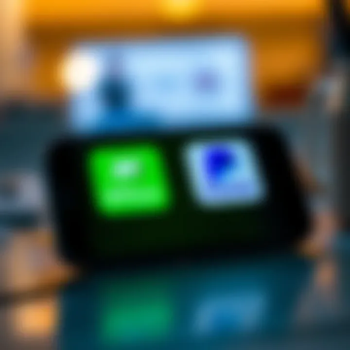 Mobile phone displaying M-Pesa and PayPal logos with icons representing international money transfer