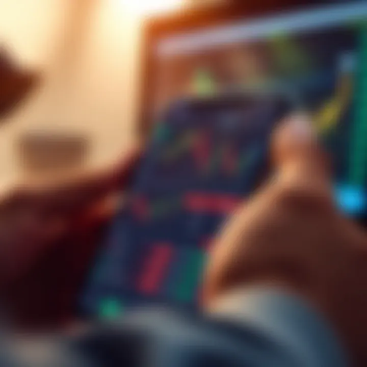 Interface of the Binary.com app showcasing trading options and market charts on a mobile device