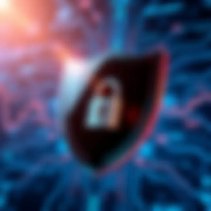 Illustration of a shield with a lock symbolizing online security and password protection