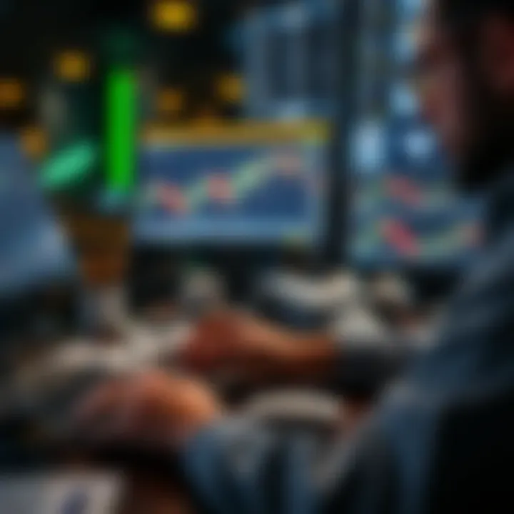 Illustration of a trader analyzing market trends on a laptop using a demo account