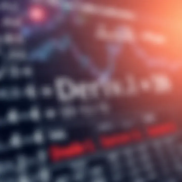 Illustration showing the concept of derivation in mathematics with symbols and graphs