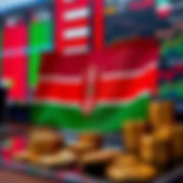 A conceptual representation of currency exchange markets with Kenyan flag and forex symbols
