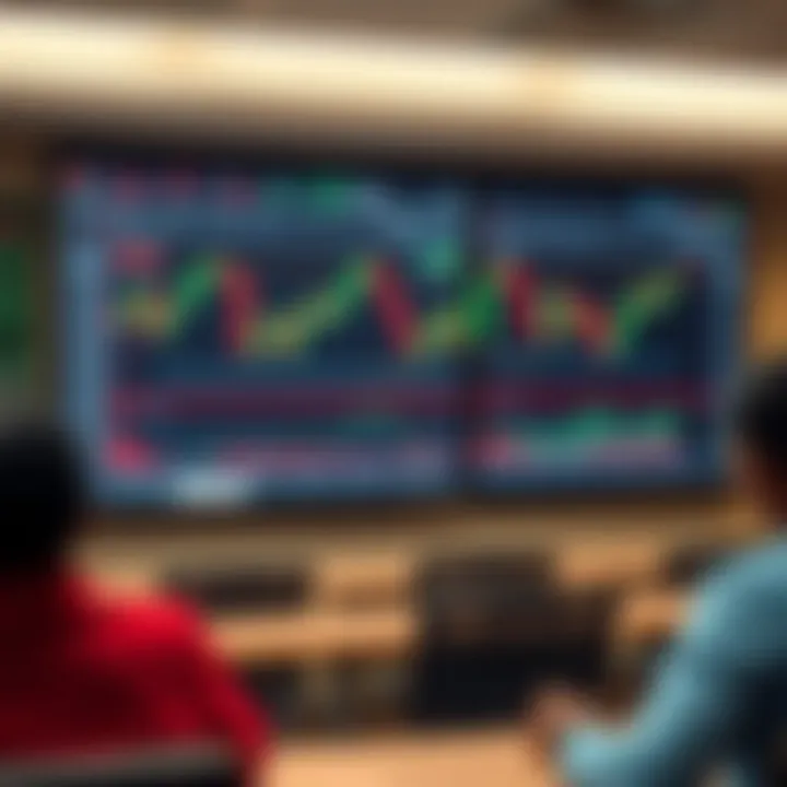 Forex Trading Fundamentals Displayed in a Digital Classroom A digital classroom screen displaying forex trading charts and currency symbols