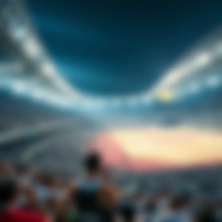 Athletes competing in a vibrant Olympic stadium with a packed audience