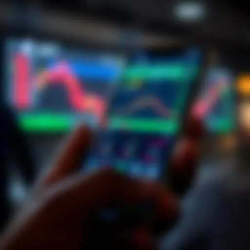 Smartphone showing live foreign exchange market data with security icons and trading alerts