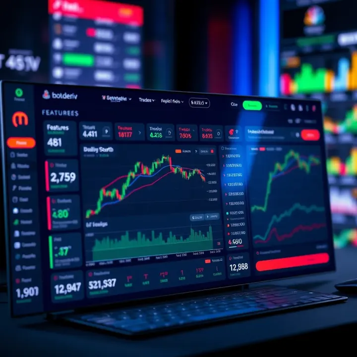bot.deriv Dashboard Showcasing Features and Performance Metrics Dashboard interface of bot.deriv displaying key features, settings, and performance metrics for traders