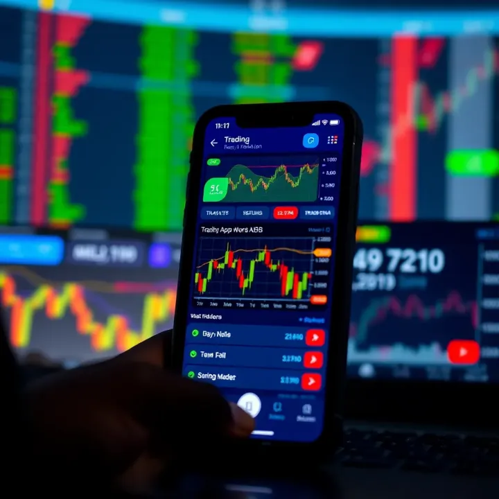Overview of Trading App Interfaces for Kenyan Investors Mobile phone displaying a trading app interface with stock charts and market data relevant to Kenyan investors
