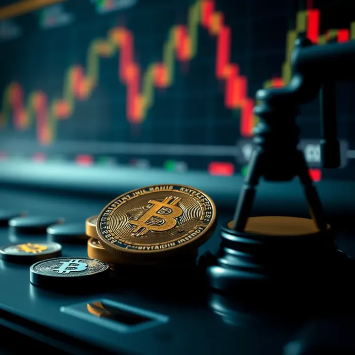 Illustration of digital currency symbols with risk management and legal considerations
