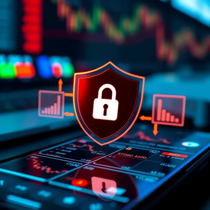 Ensuring Security While Using Deriv App Secure mobile trading with encryption symbols and a shield overlay on a smartphone screen