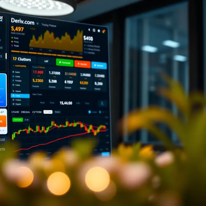 Dashboard interface of Deriv.com displaying various trading options and real-time financial charts
