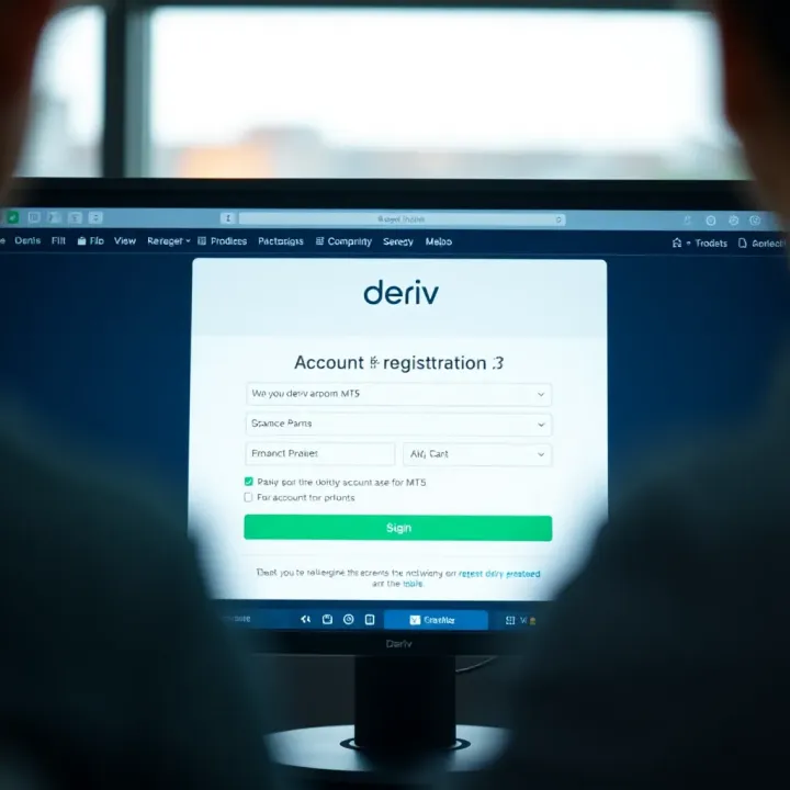 User interface displaying Deriv account registration form on a computer screen