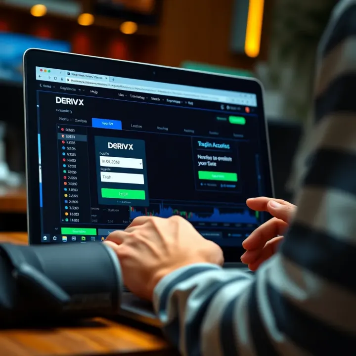 User entering login credentials on Deriv X trading platform on a laptop screen