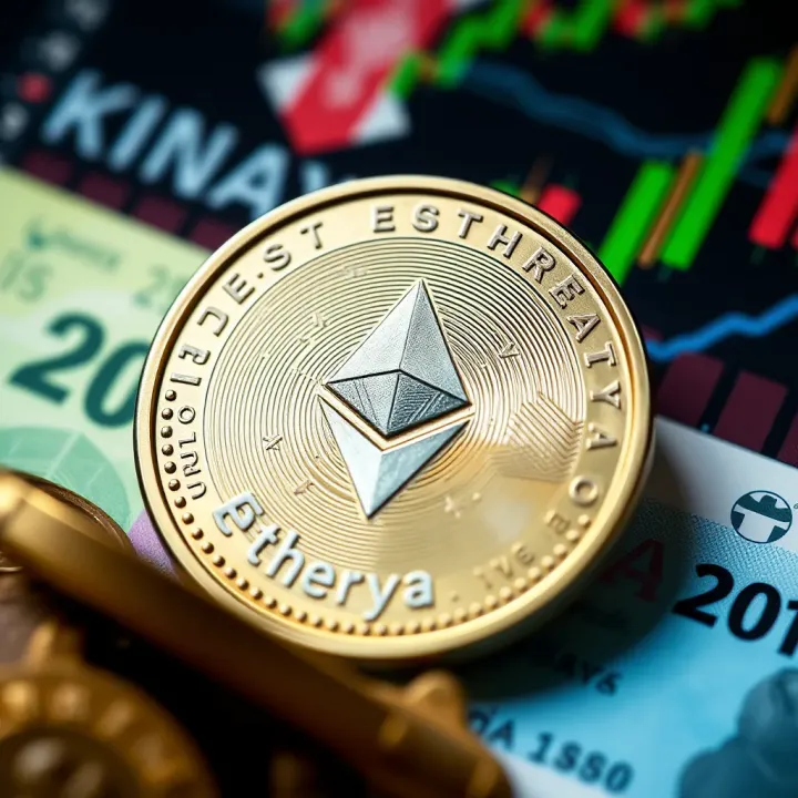 Digital representation of Ethereum coin with Kenyan currency symbols and regulatory icons