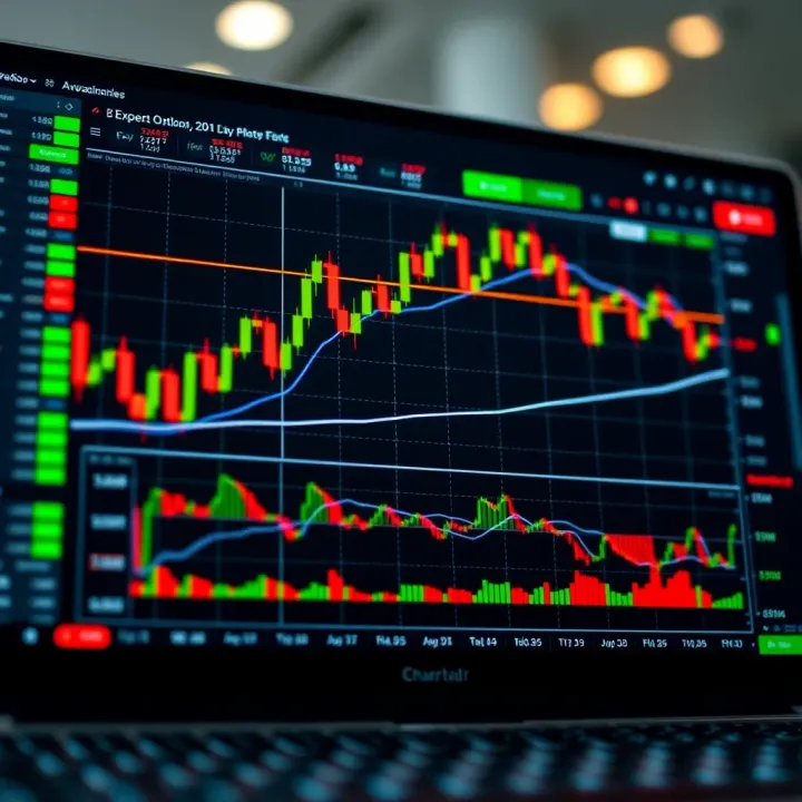 Graph showing Expert Option platform interface with trading charts and indicators