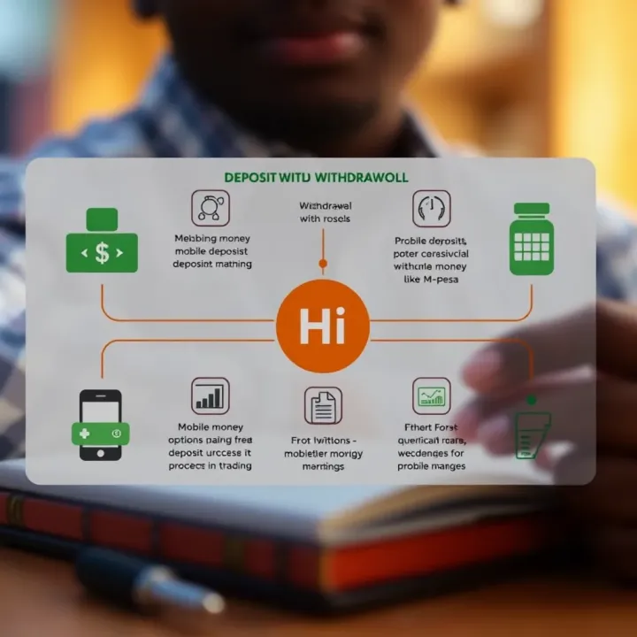 Deposit and Withdrawal Methods for HotForex in Kenya Diagram illustrating deposit and withdrawal methods including mobile money options like M-Pesa