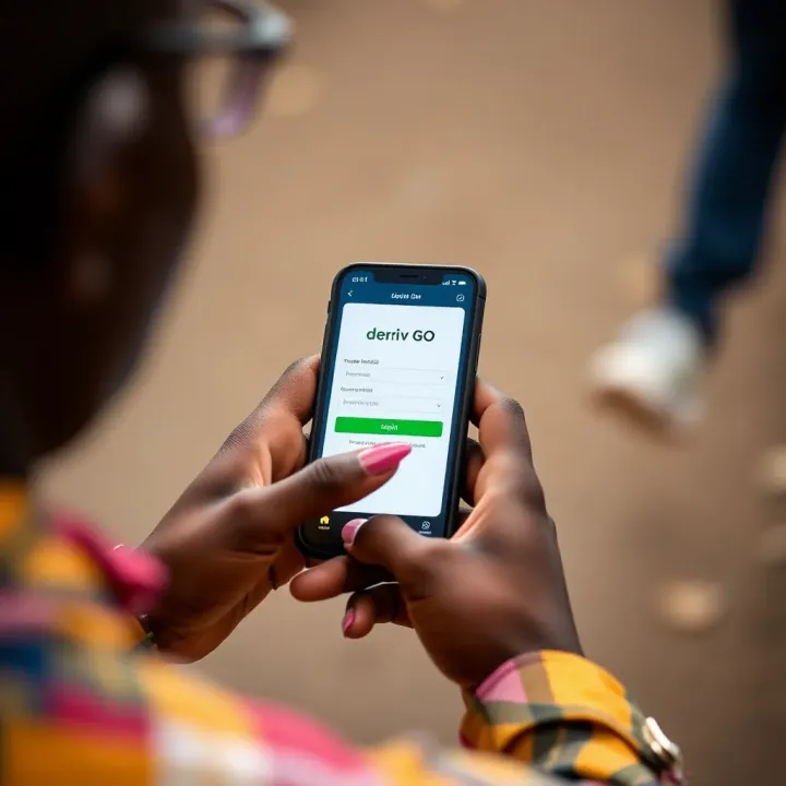 User entering login credentials on the Deriv GO platform on a mobile device in Kenya