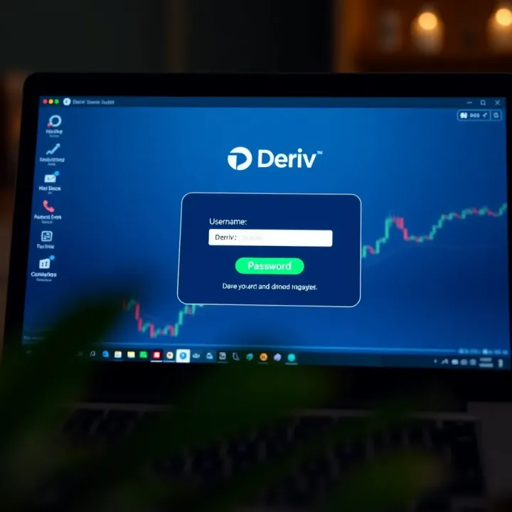 Screenshot of the Deriv demo account login interface showing username and password fields on a desktop screen