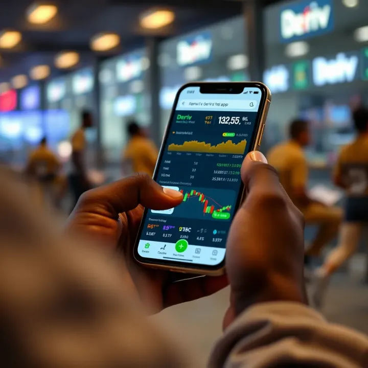 User navigating the Deriv app interface on a mobile device in Kenya