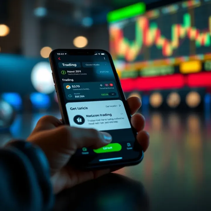 Trading Options and Security Features on Deriv App Deriv app showcasing trading options and security features on a smartphone