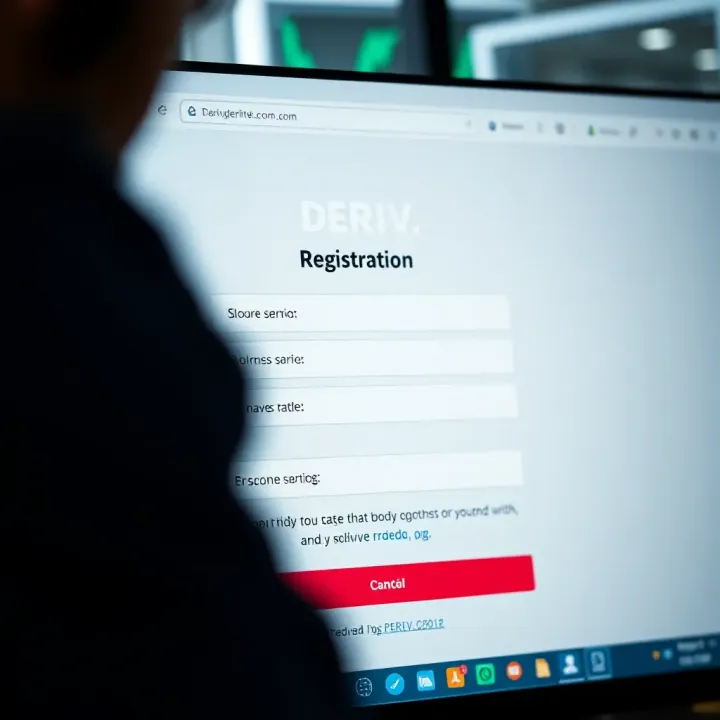 Screenshot showing the Deriv.com registration page with empty fields ready for input