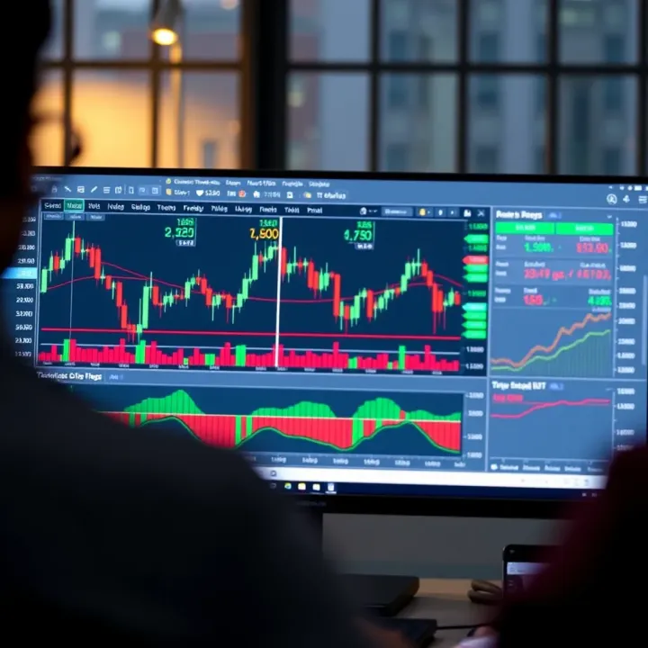 User interface of TradingView chart displaying candlestick patterns and multiple technical indicators on a clean dashboard