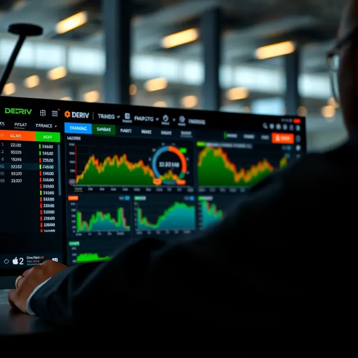 Dashboard view showing navigation menu and various financial instruments available on Deriv platform