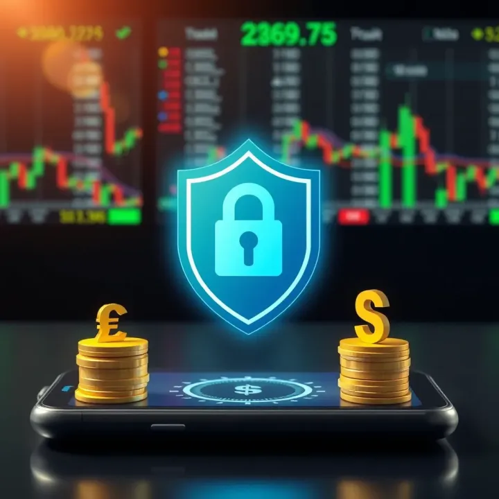 Illustration showing security shield and currency symbols representing secure trading on mobile platforms in Kenya