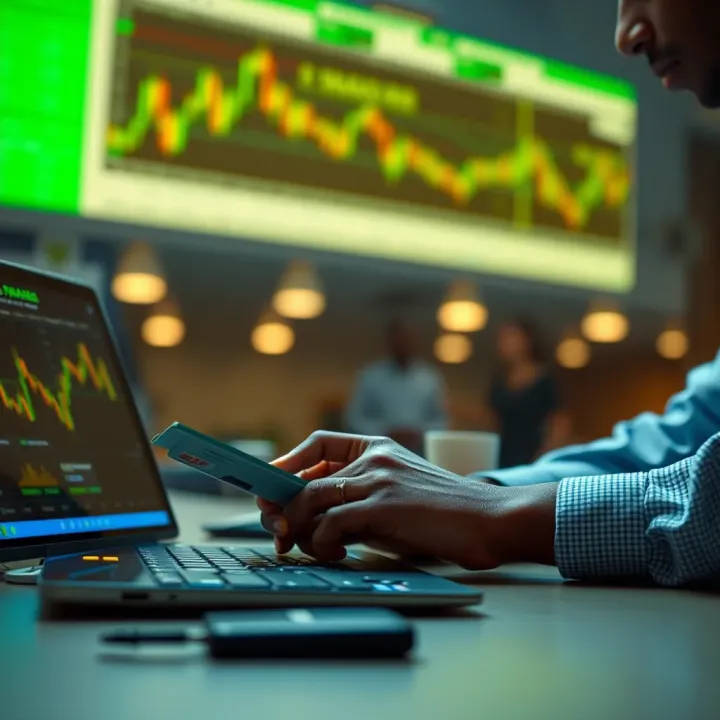 Secure Transactions Between Forex Brokers and M-Pesa Accounts Illustration of secure online transaction between forex broker and M-Pesa account