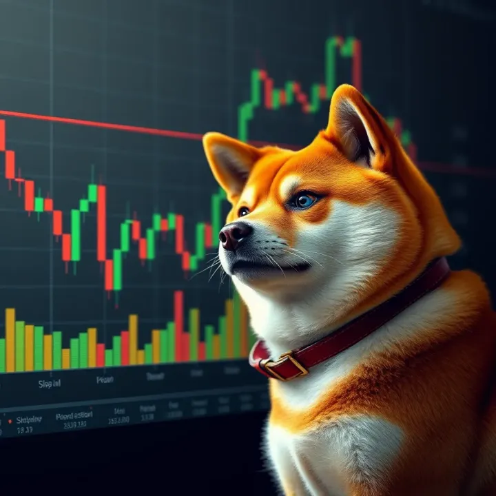 Graph showing Shiba Inu cryptocurrency price movements with trend lines and volume bars