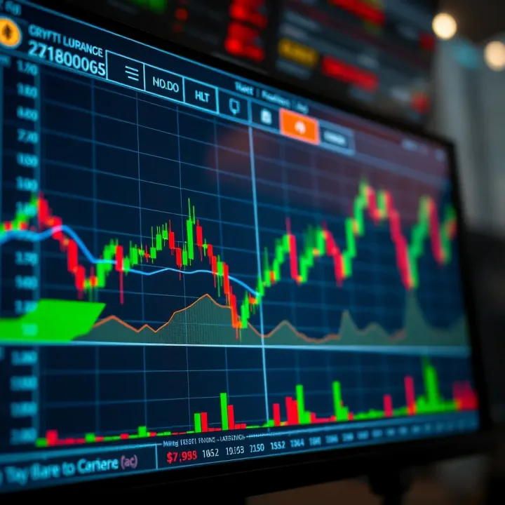 Cryptocurrency Market Data on Trading Platform Interface Interface displaying various cryptocurrency trading charts and market data on a digital platform