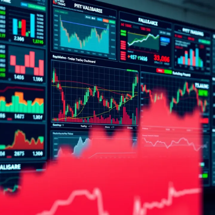 A digital trading dashboard displaying real-time financial market data including charts and graphs
