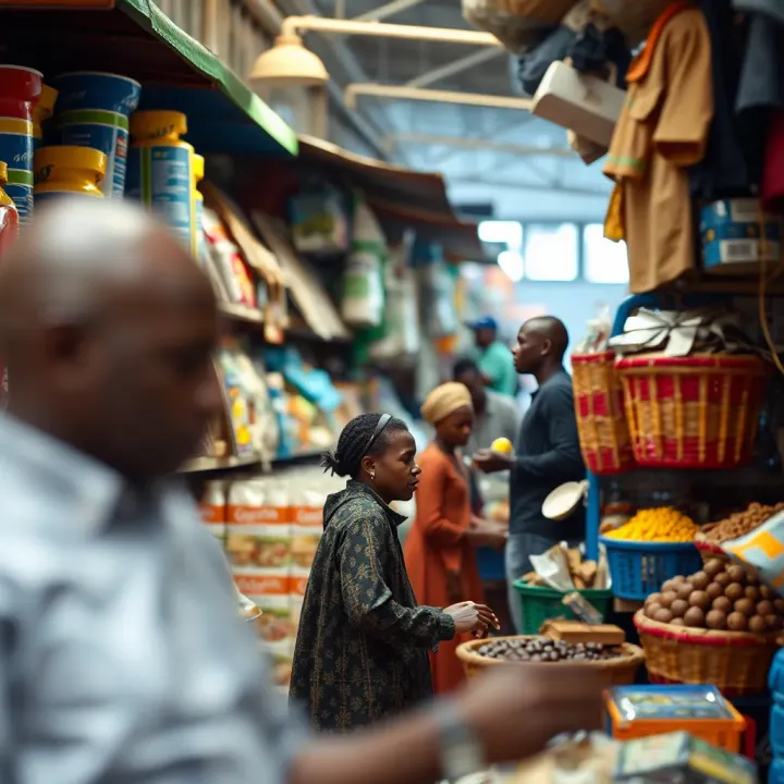 Marketplace in Kenya highlighting diverse goods and vibrant commerce activities
