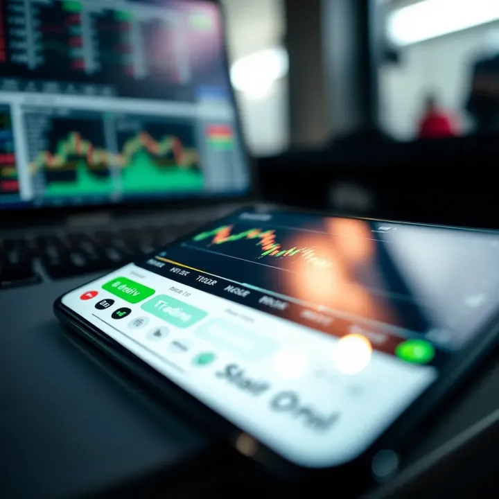 Mobile device displaying the Deriv trading application interface with charts and financial data