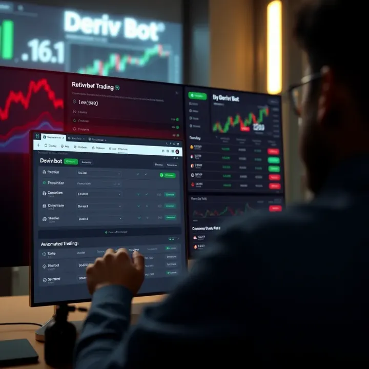 User interface displaying the Deriv Bot settings and automated trading options on the Deriv platform