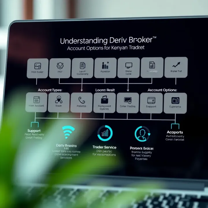 Deriv Broker Account Options and Support for Kenyan Market Diagram illustrating Deriv broker’s account types, payment options, and support services tailored for Kenyan traders