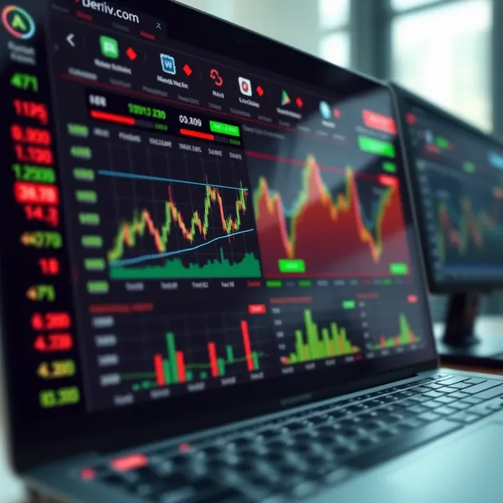 Dashboard showcasing various trading instruments and real-time market charts on Deriv.com platform