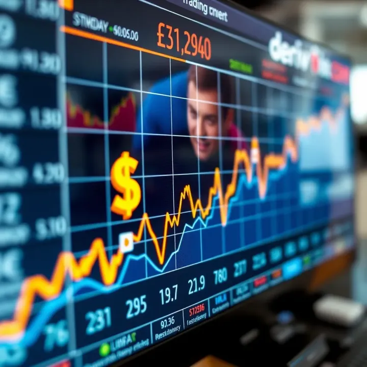 Graph showing rising financial trends with currency symbols and commodity icons