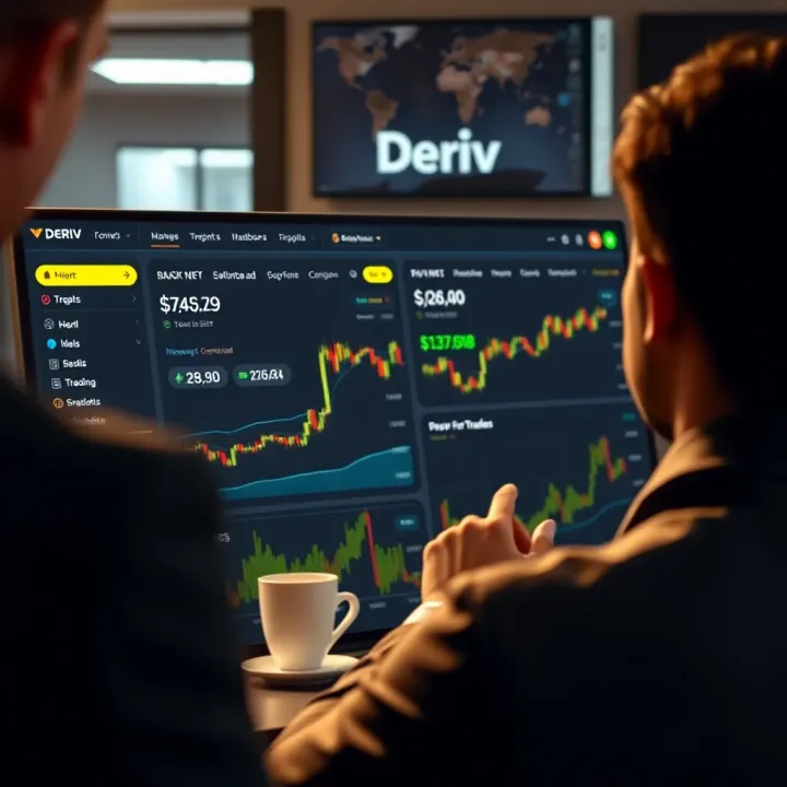 Dashboard view of Deriv platform showcasing navigation options and trading tools