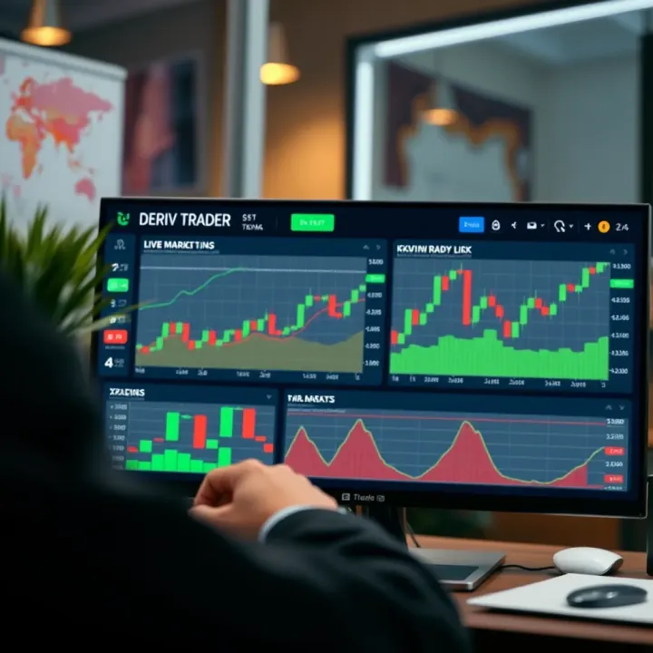 Screenshot of Deriv Trader platform interface displaying live market charts and trading options tailored for Kenyan investors