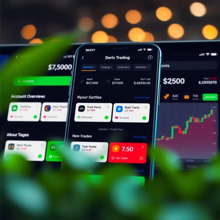 Screenshot of Deriv trading app interface showing various trading options and account overview