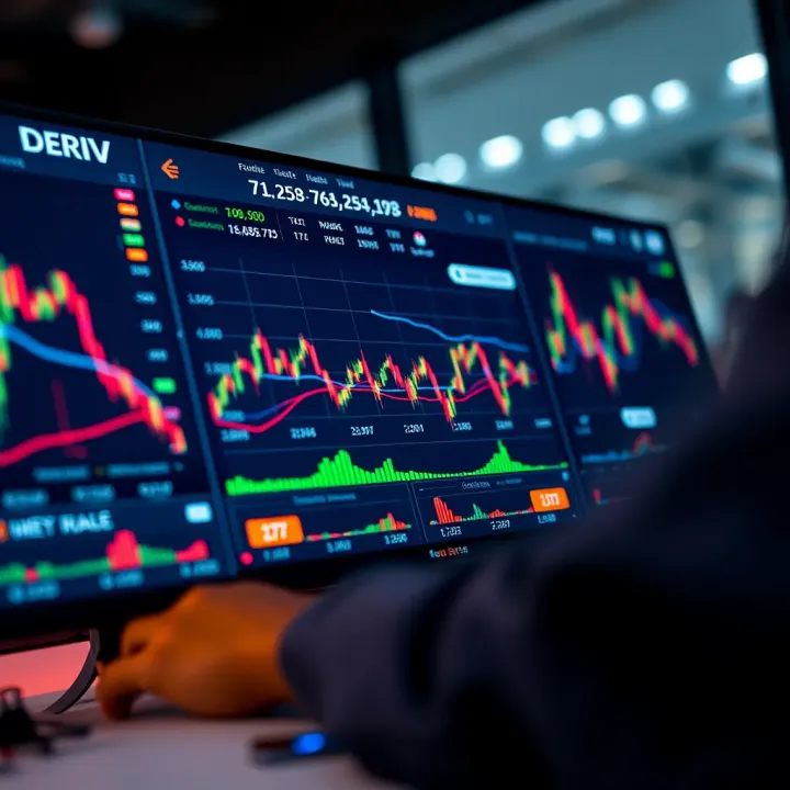 Interface of Deriv trading platform showing forex, commodities, and indices charts