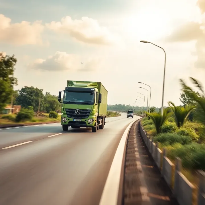 Truck driving on a highway showcasing DERV-powered vehicle