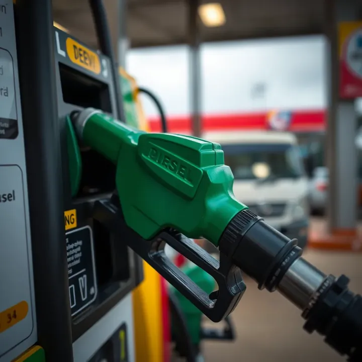 Diesel fuel pump nozzle at a service station in Kenya