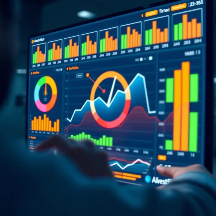 Analytics Dashboard for Enhanced Decision Making Illustration of digital dashboard with analytics metrics used for decision making in various sectors