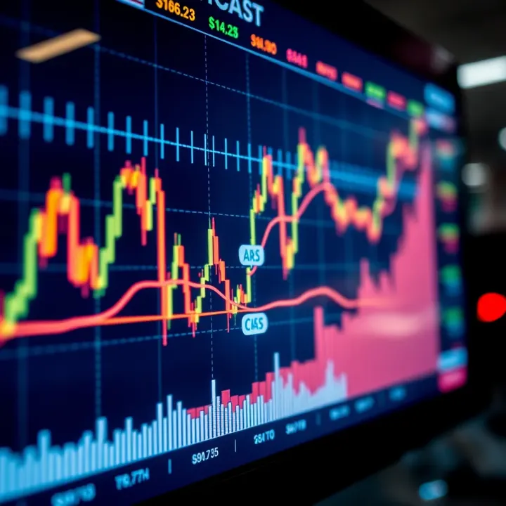 Market Trends Illustrated Through Stock Indices Graph showing upward trend with stock market indices and financial data on digital screen