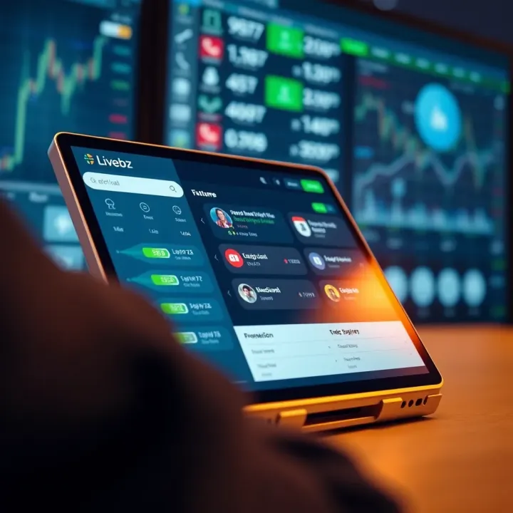 User interface showcasing Livebz platform features on a digital device